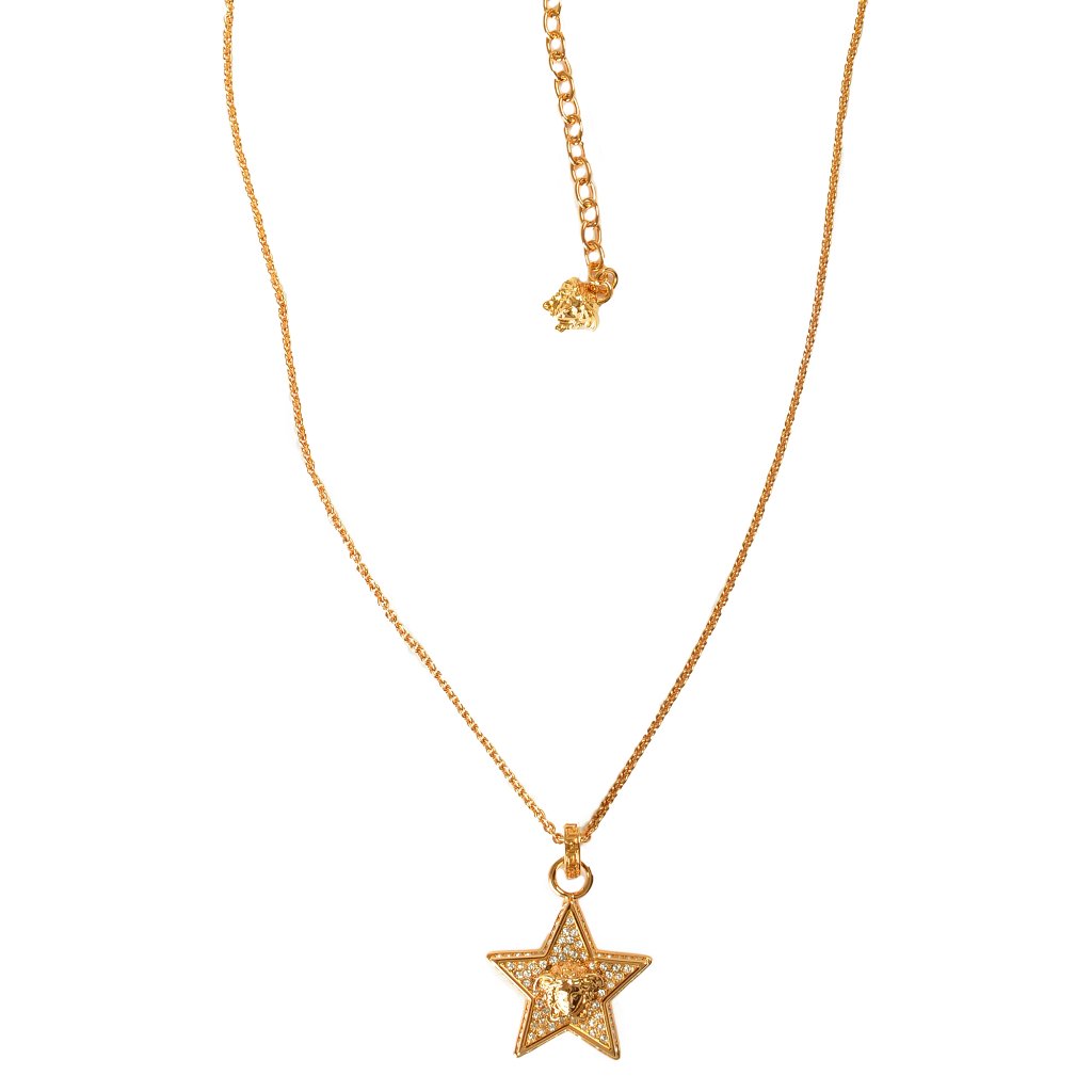 Versace Unisex Gold Color Metal Chain Medusa Head Sparkle Necklace Pendant 275$